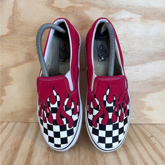 Vans Off The Wall - Slip-On Classic Checker Flame - Sneakers - Red - Women's - 9 - Picture 7 of 9